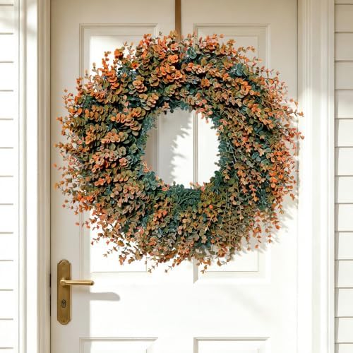 Fall Wreath for Front Door 26 inch Boxwood Wreath Eucalyptus Leaves