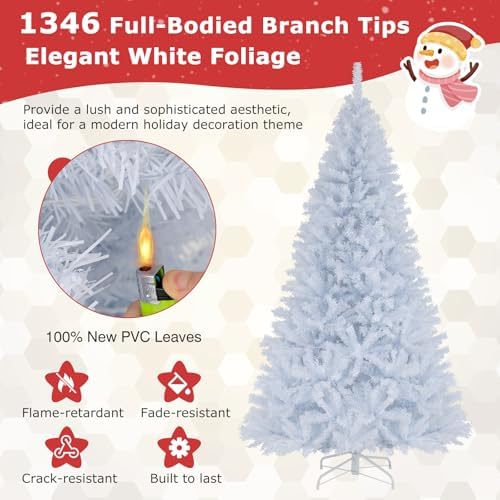 Goplus 7 FT Pre-Lit Christmas Tree with 400 Warm White & 3-Color LED Lights