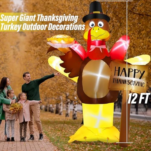12FT Thanksgiving Inflatables, Super Huge Inflatable Turkey Outdoor Decor