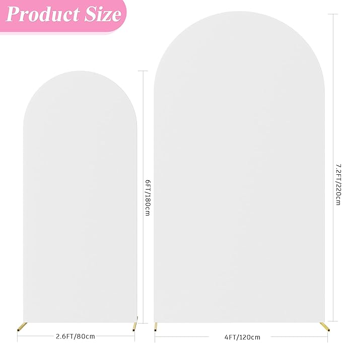 Fomcet Wedding Arch Cover 7.2FT, 6FT White Spandex Arch Backdrop Covers 2 Set Round Top Fitted Fabric for Birthday Party Baby Shower Wedding Arches Stand Decoration