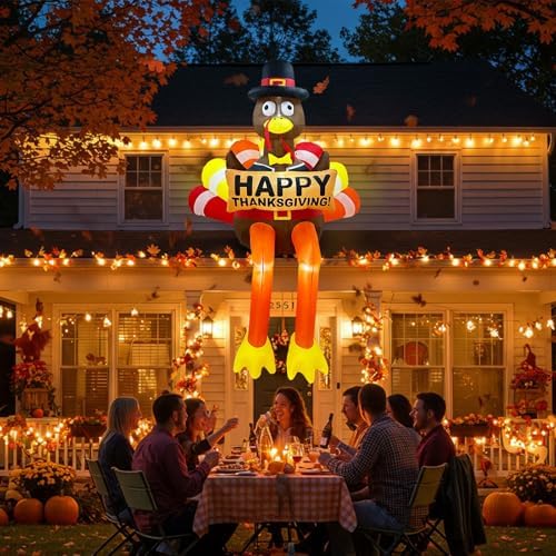 8FT LED Lighted Thanksgiving Fall Inflatables Turkey Outdoor Decorations