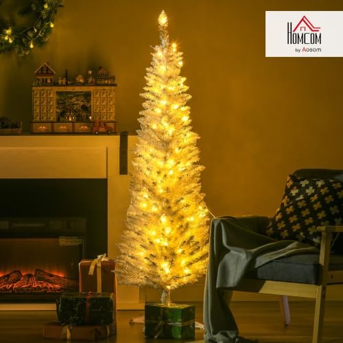 HOMCOM Noble Fir Artificial Pencil Christmas Tree Prelit 5' White