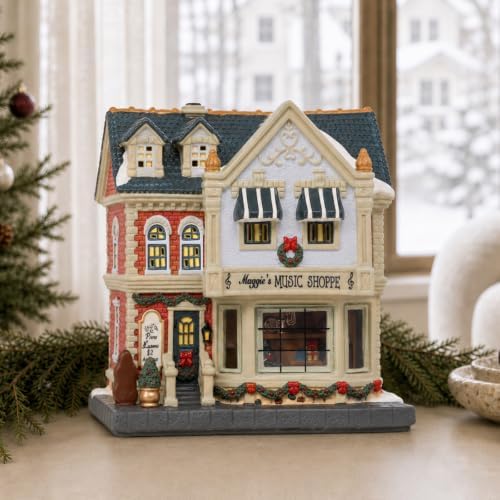 MUMTOP Ceramic Christmas Village Houses, Lighted Music Shoppe Village House