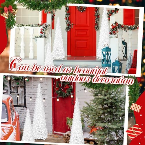 Leyndo 3 Pcs 3 ft 4ft 5 ft Collapsible Artificial Christmas Tree Pop up White Sequined Tinsel Pencil Skinny Xmas Tree for Home Fireplace Decoration