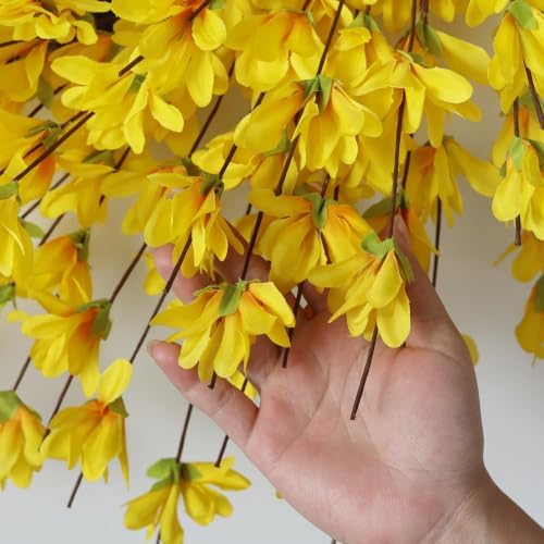 24" Artificial Yellow Forsythia Flower Wreath for Front Door Decor (Yellow)