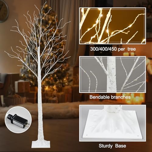Aurelema 5 Pcs Lighted Birch Tree, 4ft 6ft 8ft, Warm White