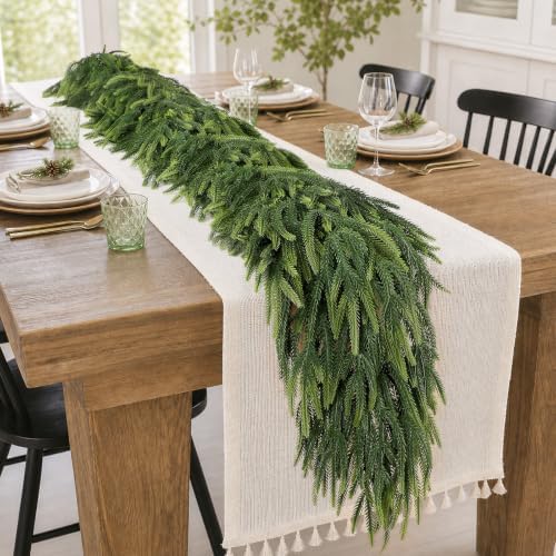 Alupssuc 2PCS 6FT Christmas Garland, Gradient Greenery Norfolk Pine Garland