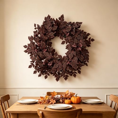 GIAUMA 26" Fall Artificial Cimicifuga Leaves Wreath for Front Door Burgundy