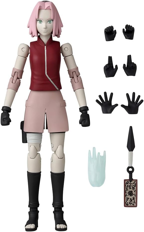 BANDAI Anime Heroes Naruto Action Figure Haruno Sakura | 17cm Figure With Extra Hands and Accessories | Shippuden Anime Action Figures for Boys and Girls