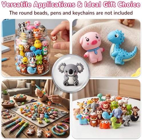 90 Pcs 3D Animals Silicone Focal Beads Bulk for Pens, Keychain Making