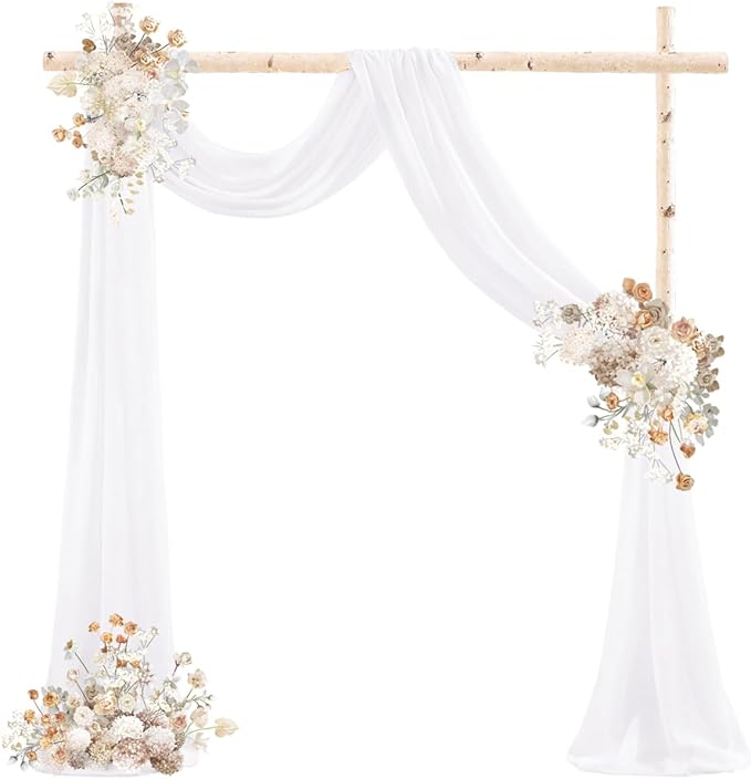 White Wedding Arch Draping Fabric 4 Panels 29" x 20 FT White Drapes for Backdrop Sheer Curtains Wedding Drapes for Romantic Bridal Baby Shower Ceremony Birthday Party Fall Outdoor Events (4 Pack)