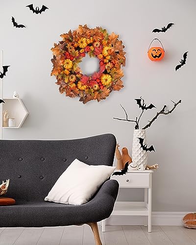 Thanksgiving Fall Wreath for Front Door 24 Inch Pumpkins Autumn Wreaths