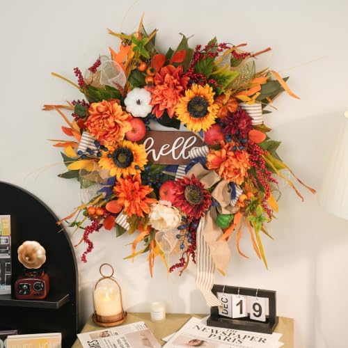Fall Wreaths for Front Door 24 Inch Autumn Harvest Sunflower Apple Wreath