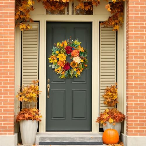 Pinkpuii 24 Inch Harvest Fall Wreaths for Front Door Outside,Porch,Entryway