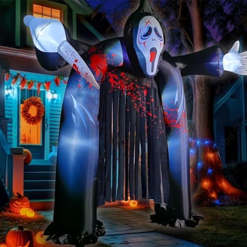 10 FT Halloween Inflatables Archway with Ghost and Build-in LEDs, Blow Up Yard Decorations, Spooky Face Scary Halloween Party Decorations, Large Outdoor Inflatable for Graveyard, Garden, and Lawn