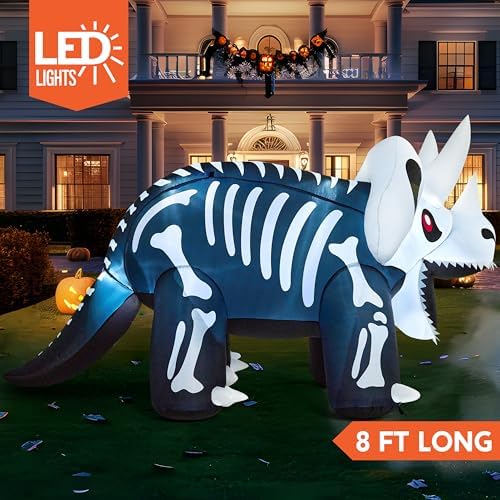 Joiedomi 8 FT Long Halloween Inflatables Outdoor Decoration, Blow Up Halloween Yard Decorations, Inflatable Skeleton Dinosaur with Built-in LEDs for Lawn Garden Decor
