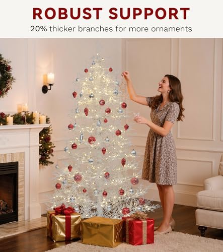 DWVO 7.5FT White Pre-Lit Birch Christmas Tree 400 LED Lights W/Remoter