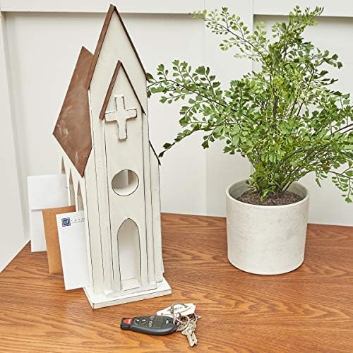 White Church Chapel Christmas Card Iron & Wood Mail Holder 9.8" x 17.9"