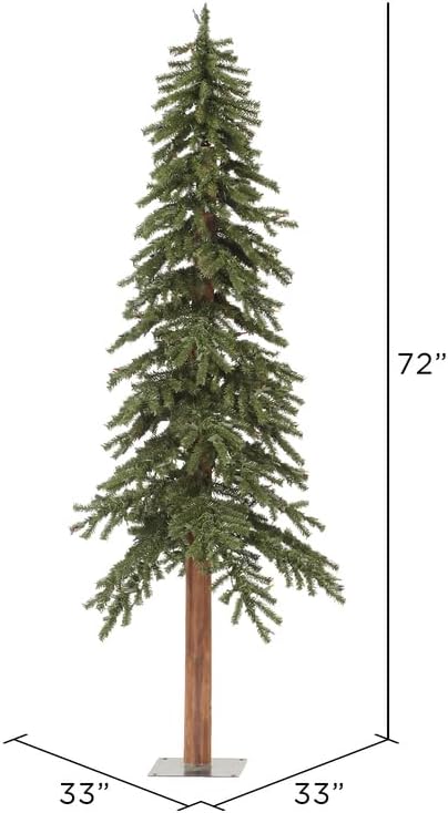 Vickerman 6' Natural Alpine Unlit Christmas Tree - Traditional Deep Green - 657 PVC Tips - Flat Metal Stand - Seasonal Indoor Home Decor - Unlit Alpine Tree