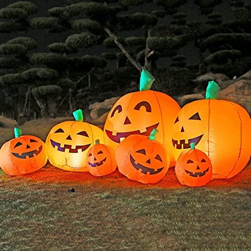 8FT Long Halloween Inflatable Pumpkin Patch Fall Inflatable Thanksgiving Inflatable Pumpkin Patch Blow up Pumpkin Decor Outer Large Party Yard Decoration