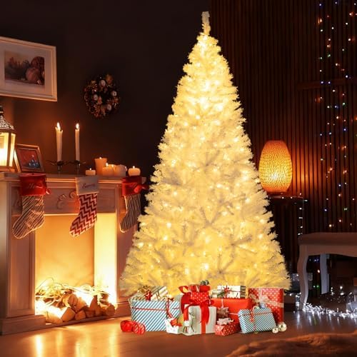 Goplus 7 FT Pre-Lit Christmas Tree with 400 Warm White & 3-Color LED Lights