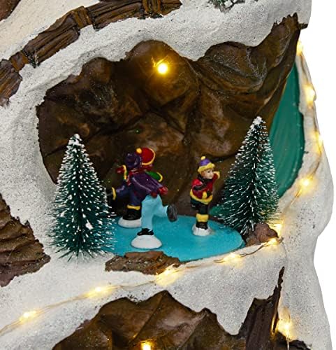 Alpine Corporation 18" Tall Indoor Animated Winter Wonderland Set with 75 LED Lights, Music, Moving Train, Tabletop Christmas Decoration