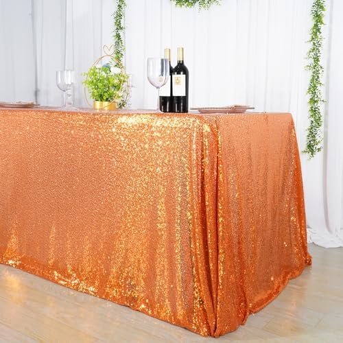 PartyDelight Orange Sequin Tablecloth 90x132 Inch Rectangular