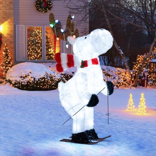 Tangkula 44” Christmas Lighted Animated Skiing Reindeer Decorations