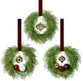 12 Inch Small Christmas Wreath Set, 3 Pack Kitchen Cabinet Chrismtas Wreath Pre-Decorated with Ball Ornaments & Ribbon, Simple Mini Cedar Wreath for Window, Chair, Wall Indoor Decoration