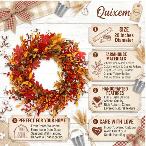 Appalachia Berry Silk Fall Door Wreath 20 Inch Harvest Front Door Decor