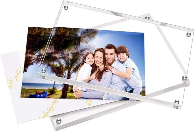 HELPLEX 6 Pack Acrylic Frame, 5x7&4x6 Combinations, 20% Thicker, 20-24mm Thick Acrylic Picture Frames, Frameless Clear Double Sided Magnetic Frame, Free Standing Desktop Display Stand Acrylic Frames
