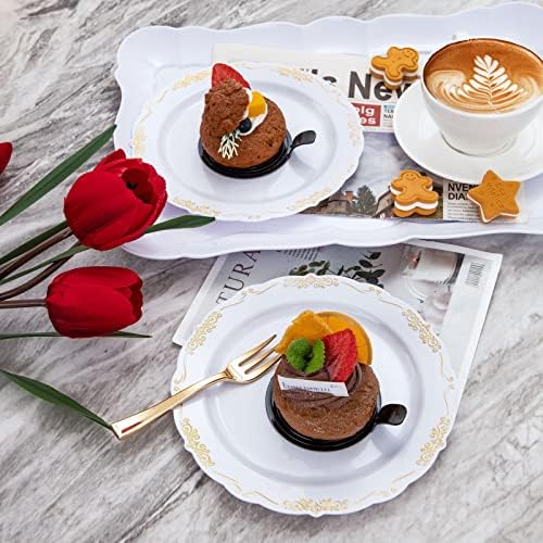 LIYH Gold Rim White 200 Pcs Heavy Duty Dessert Plates Forks Wedding Set