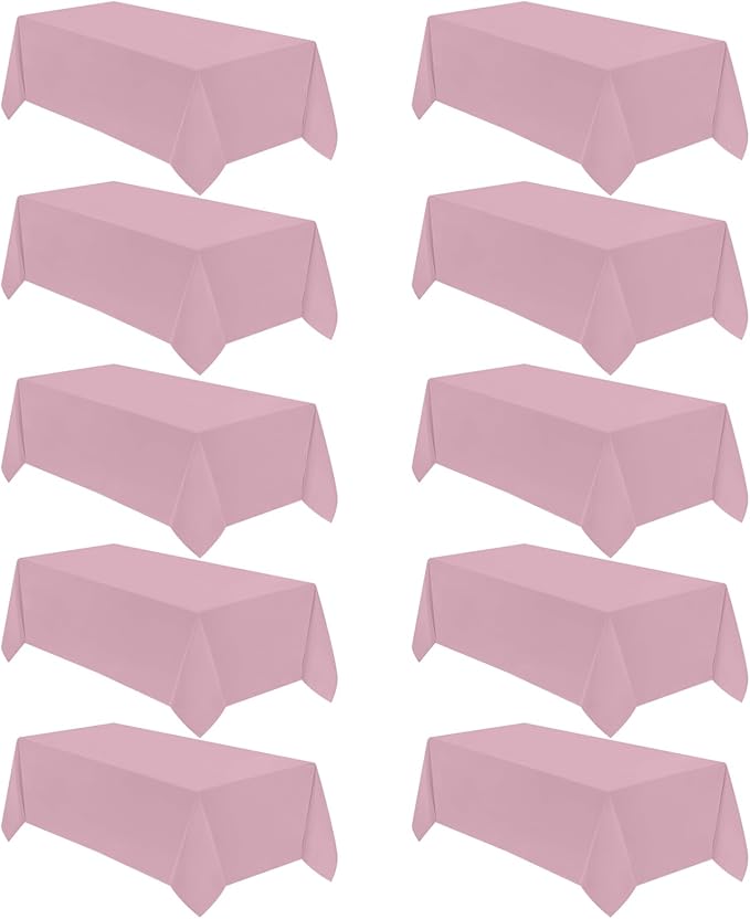VidaFete Tablecloth 10 Pack 90 * 132inch Rectangle Table Cloth Polyester, Stain Wrinkle Resistant Polyester Dining Table Cover for Kitchen Dinning Party Wedding Rectangular Buffet Decoration(Pink)