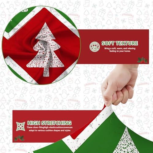 ANNA QUEEN 8Pcs Christmas Tree Zigzag Sofa Printed Couch Cushion Covers – Washable Stretchy Replacement Furniture Protector, Non-Slip Couch Cushion Cover Sofa Covers for Holiday Home Décor