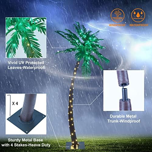 Lightshare 7 Feet Palm Tree 152LED Lights Artificial Fake Tree Decoration for Tiki Bar Outside Patio Porch Pool Christmas Nativity