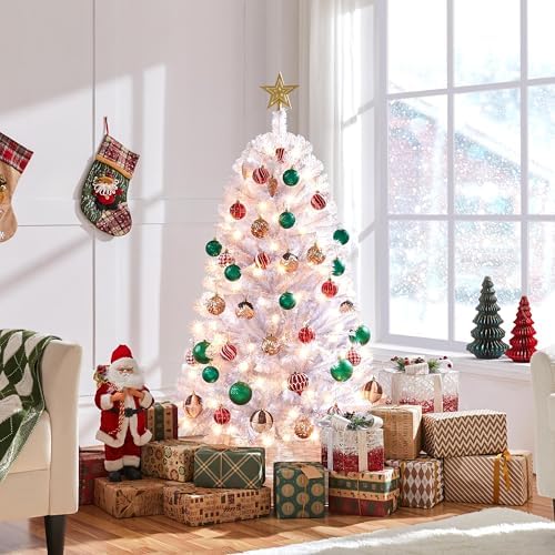 Yaheetech 4.5ft Pre-lit Christmas Tree with 150 Warm White Lights, White