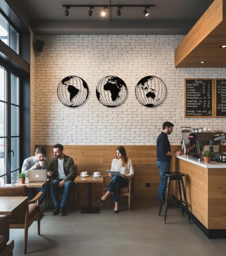 dekadron metal world map wall art, 3 metal, side view
