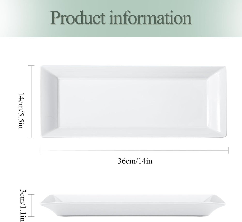 14" Rectangular Platters Set of 4, White Ceramic Platters, Large Serving...