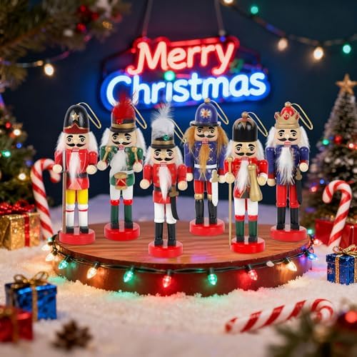 Joliyoou Wooden Christmas Nutcracker, 12 Pcs Mini Soldier Figurines