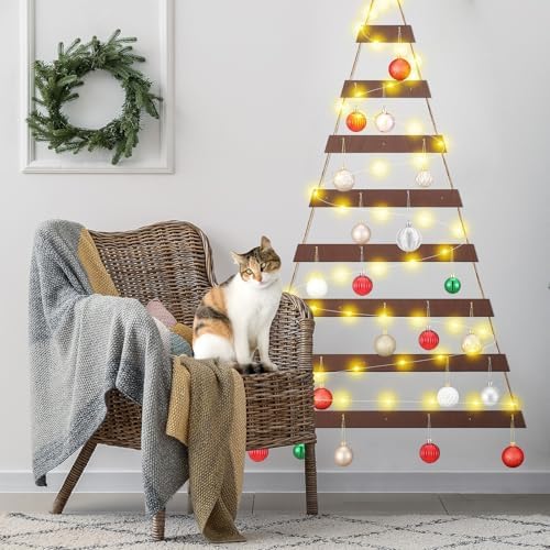 Vercraft Cat Proof Wall Christmas Tree with Light Hanging Mounted Wood