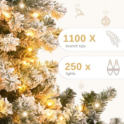 YITAHOME Prelit Snow Flocked Christmas Tree 6ft with Remote