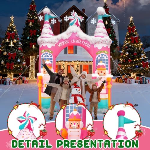Evoio 12 FT Giant Christmas Archway Inflatables Nutcracker with LED Lights, Pink Xmas Arch Inflatable Stereoscopic Blow up Christmas Outdoor Decorations for Front Yard, Driveway, Lawn, Garden, Square