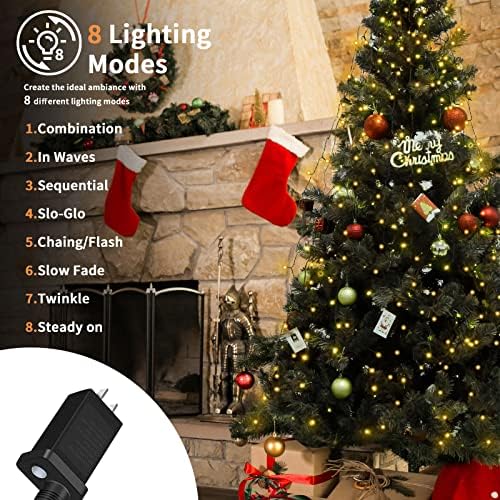 BOLWEO Christmas Tree Lights, 400LED 16 Lines Christmas Lights for Tree 8 Modes for 6ft-7ft Christmas Tree, UL Certified Indoor Outdoor Christmas Decorations 16 * 6.6ft Drops Warm White
