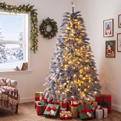 Happygrill 6 FT Pre-Lit Christmas Tree w/ 430 Feather-Inspired Branch Tips