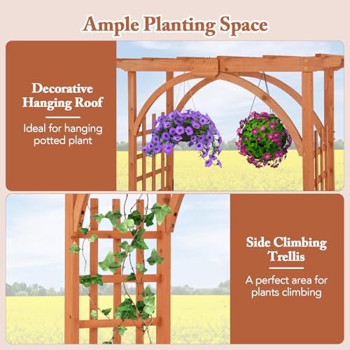 Happygrill 84" Wood Garden Arbor, Outdoor Archway Pergola with Hanging Roof