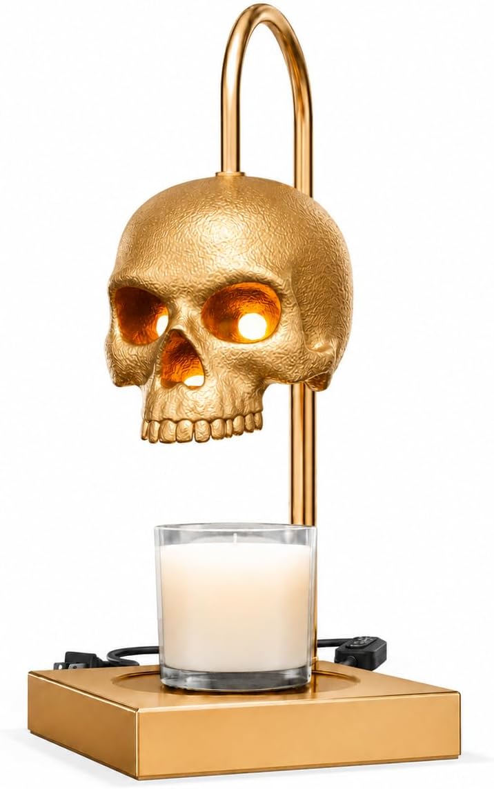 Nomnu Skull Candle Warmer Lamp with Timer and Dimmer, Golden Gothic Decor