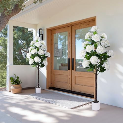 YEPDIN 6 FT Artificial Hydrangea Tree- Large Faux Hydrangea Plants Indoor Outdoor，Fake Flower Trees with White Tall Planter for Home Garden,Front Decor
