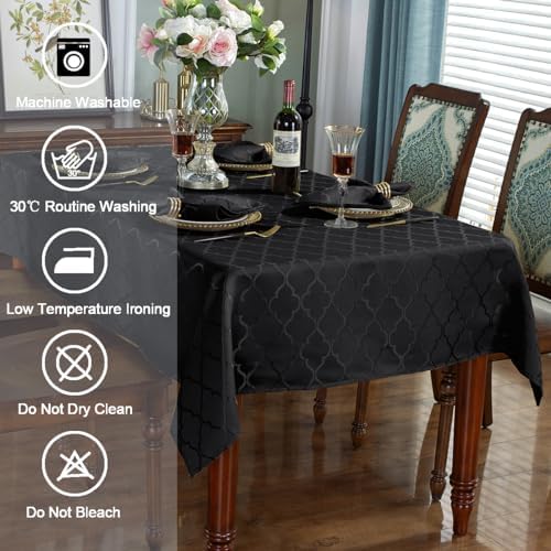 SASTYBALE Jacquard Tablecloth, Rectangle, 60" x 120", Black