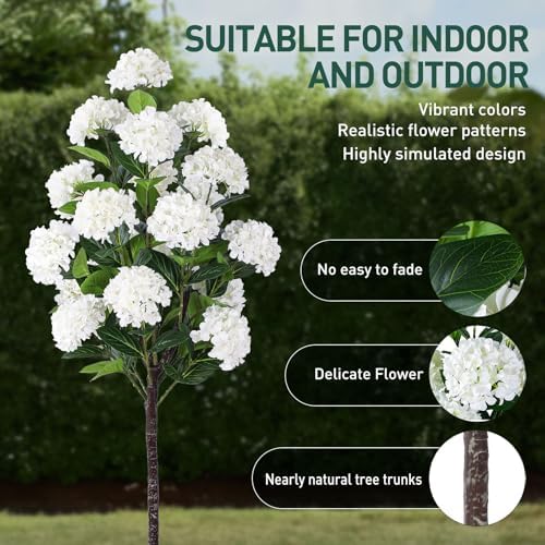 YEPDIN 6 FT Artificial Hydrangea Tree- Large Faux Hydrangea Plants Indoor Outdoor，Fake Flower Trees with White Tall Planter for Home Garden,Front Decor