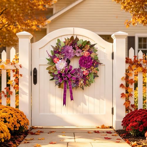 Fall Wreaths for Front Door 24" Vintage Autumn Wreath with Velvet Bow